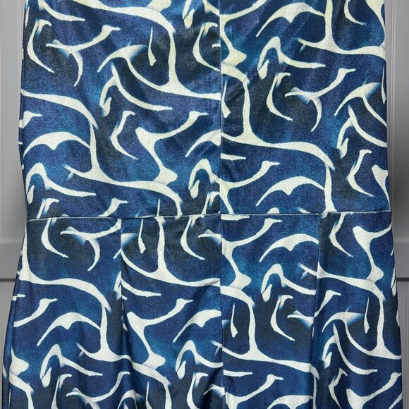 Averie NWT Thea Off Shoulder Blue Abstract Print Cap Sleeve V-Neck Sheath Dress - Picture 5 of 15